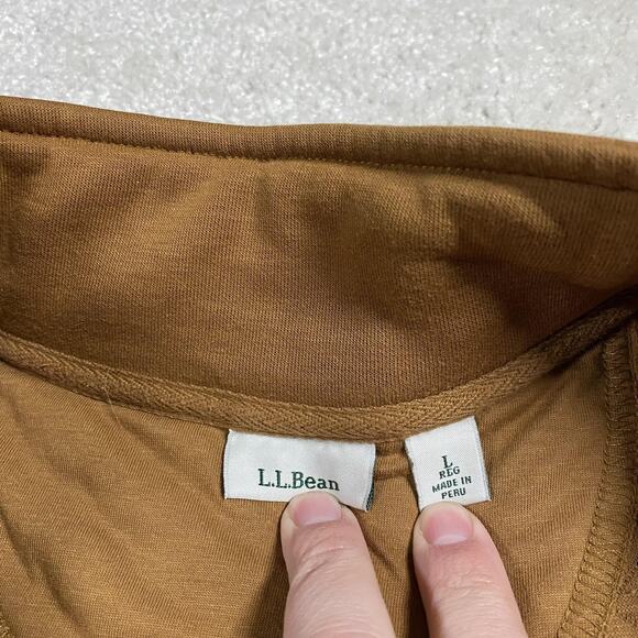 L.L.Bean Quilted Quarter Zip Pullover Mens L Brown Tan Sweatshirt Kangaroo - Picture 3 of 8